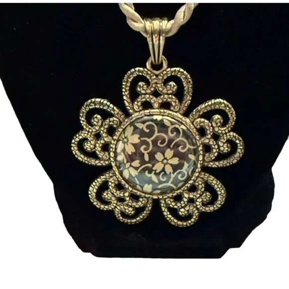 Magnabilities Gold and Black Floral Ornate Pendant Necklace - Picture 4 of 5